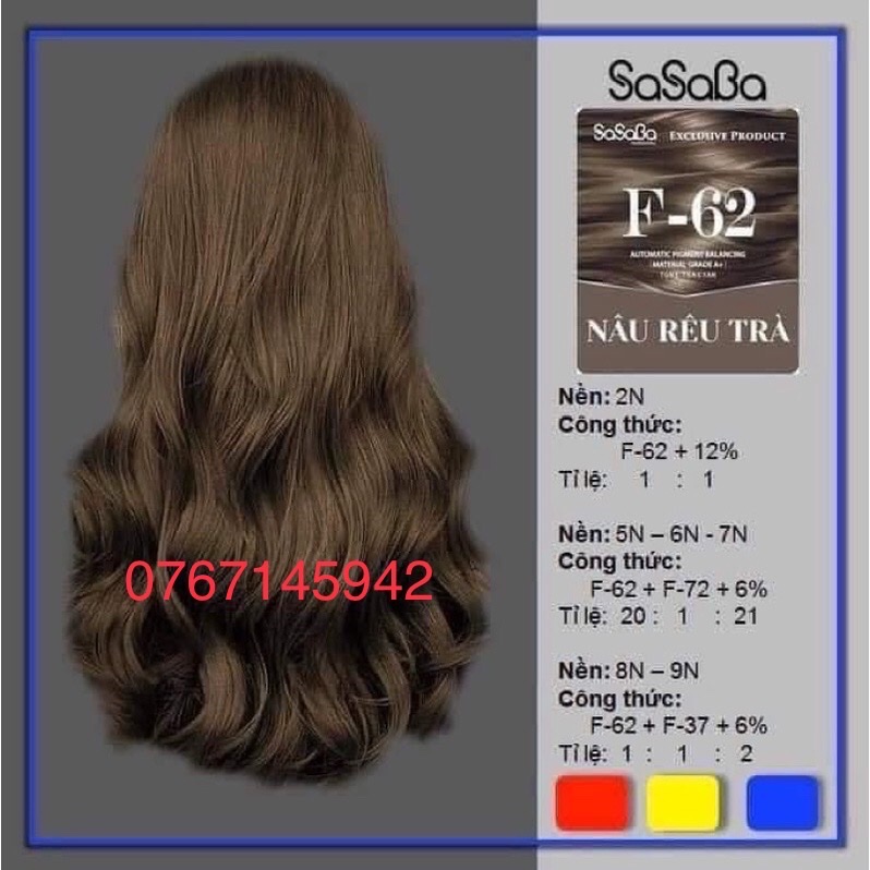 Màu nhuộm nâu rêu trà f-62 tự cân bằng phủ bạc sasaba 450ml