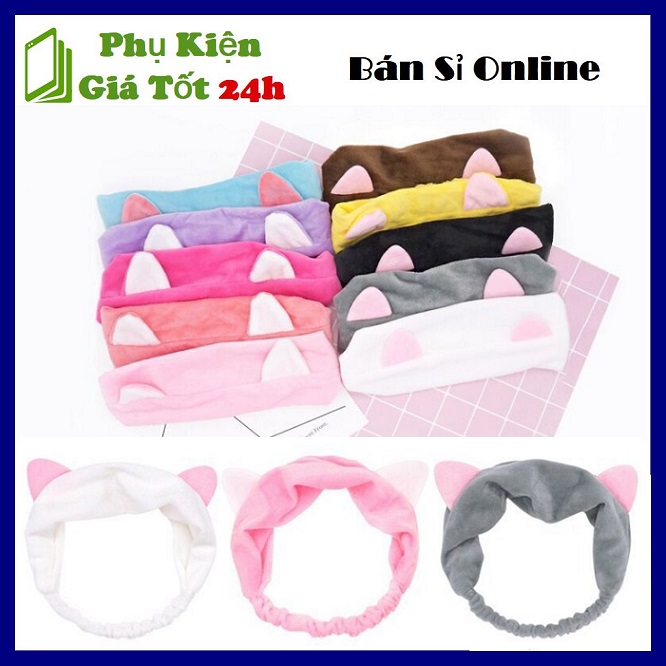 Băng đô tai mèo nhiều màu - Băng đô rửa mặt bờm cài tóc turban dễ thương cute tai thỏ mèo