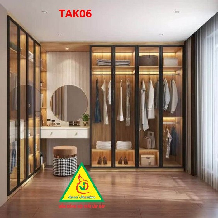 Tủ Quần Áo Cánh Kính Khung Nhôm Hiện Đại Cánh Mở Tak06 ( Giá Mét Vuông Tủ)  - Nội Thất Lắp Ráp Viễn Đông Adv - Mixasale
