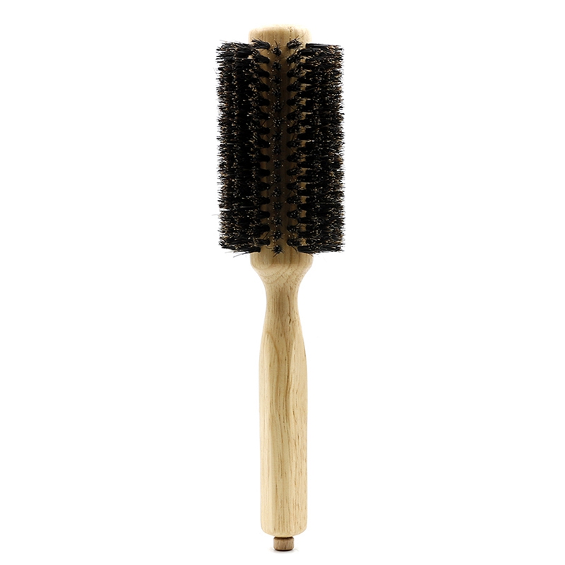 Barber Salon Wood Handle Boar Bristles Round Brush Removable Tail