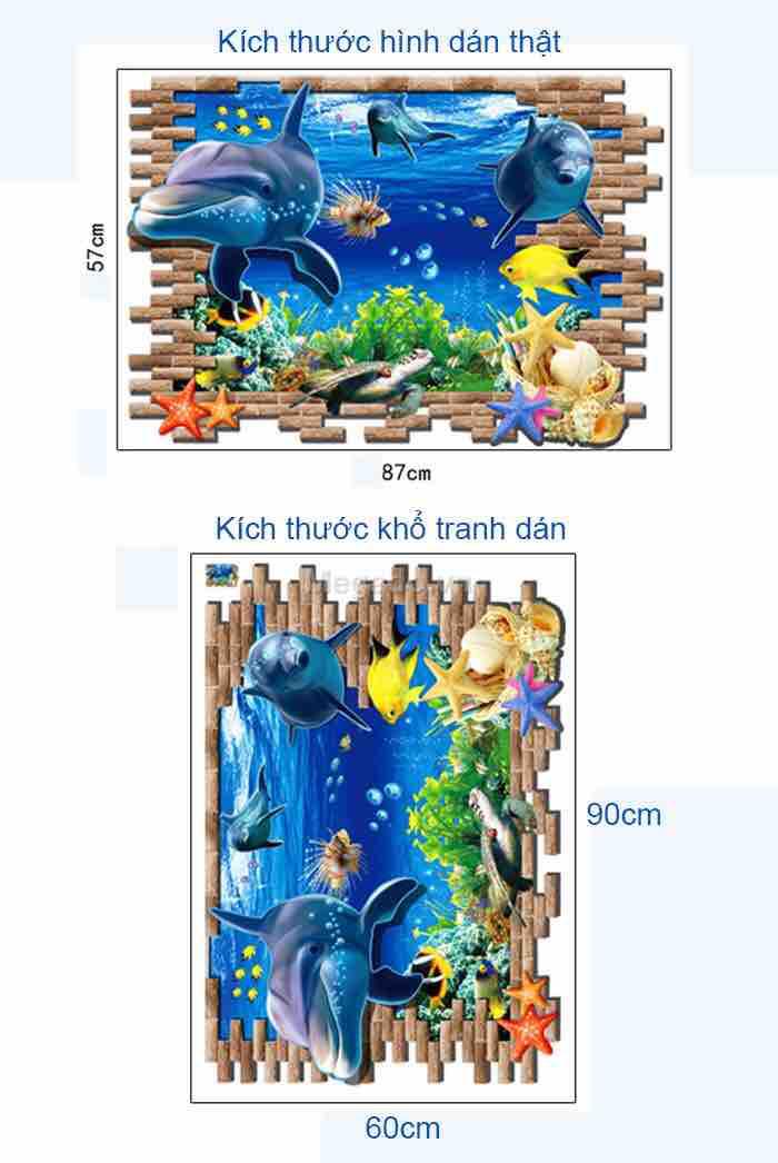 Decal tranh dán tường cá heo 3D
