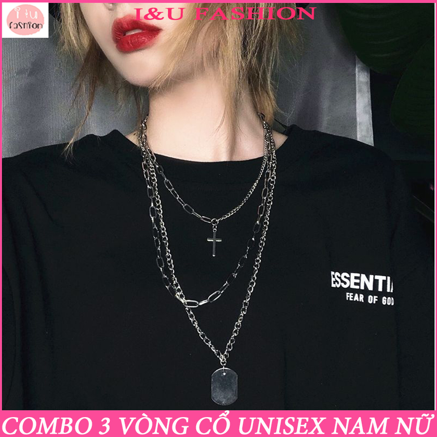 Bộ 3 vòng cổ , dây chuyền UNISEX NAM NỮ dây dày to bản cá tính độc đáo gồm 3 dây rời và được thiết chữ thập , mặt thẻ tên vô cùng phong cách và thời trang hiphop VC-42