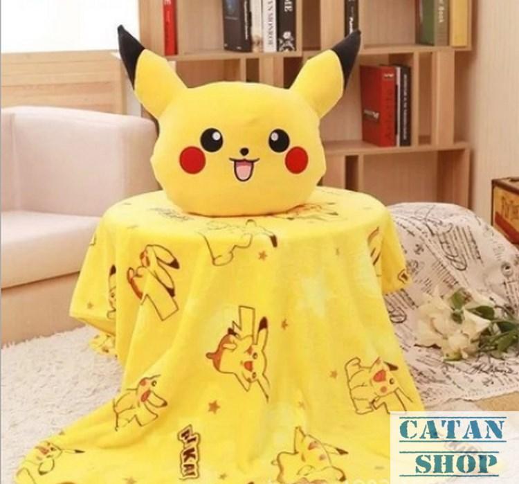 Gối mền Pika cao cấp, nỉ nhung cực mịn, bộ chăn gối văn phòng GD44-GMPIKA