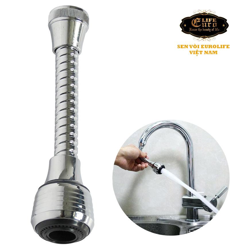 (Có video) Đầu vòi tăng áp cần lò xo Inox Eurolife EL-VM02 (Trắng bạc) hai chế độ chảy riêng biệt mạnh mẽ thiết kế linh hoạt, giúp việc rửa ray thuận tiện hơn