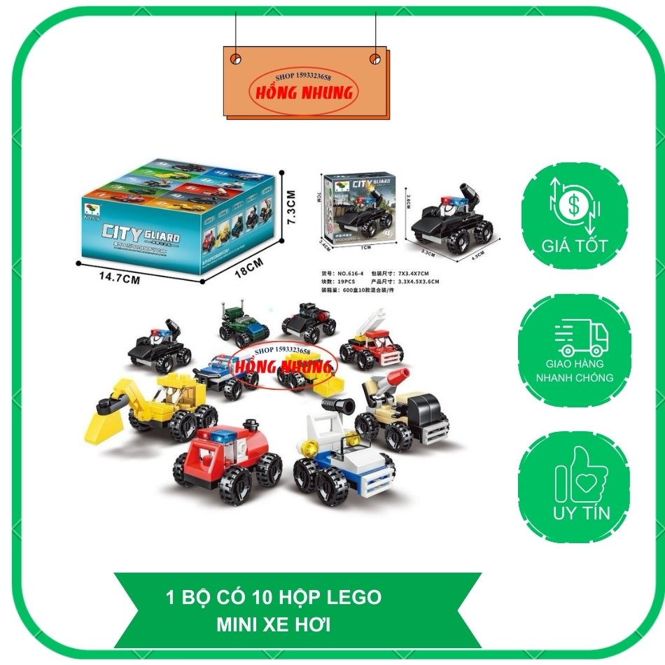 Combo 10 hộp lego mini lắp ráp xe hơi dễ thương, xinh xắn cho bé trai