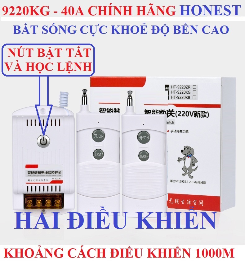 Bộ công tắc điều khiển từ xa không dây honest 9220kg 40a khoảng cách 1km hàng nhập khẩu chính hãng bắt sóng xa độ bền cao cong tac dieu khien tu xa cong tac wifi