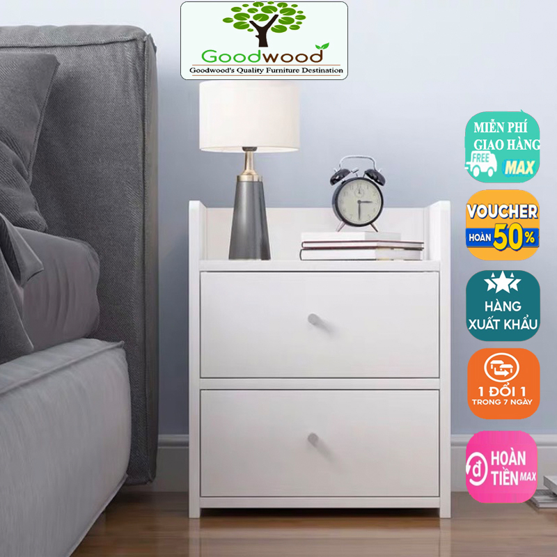 Tủ, Kệ Đầu Giường Vuông 2 Ngăn Kéo Màu Gỗ Dày 10mm - Kệ Gỗ Đa Năng Tab Để Đầu Giường 2 Tầng MDF Siêu Bền