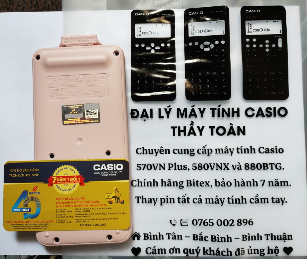 Combo máy tính Casio 880BTG Hồng và Cẩm nang HDSD