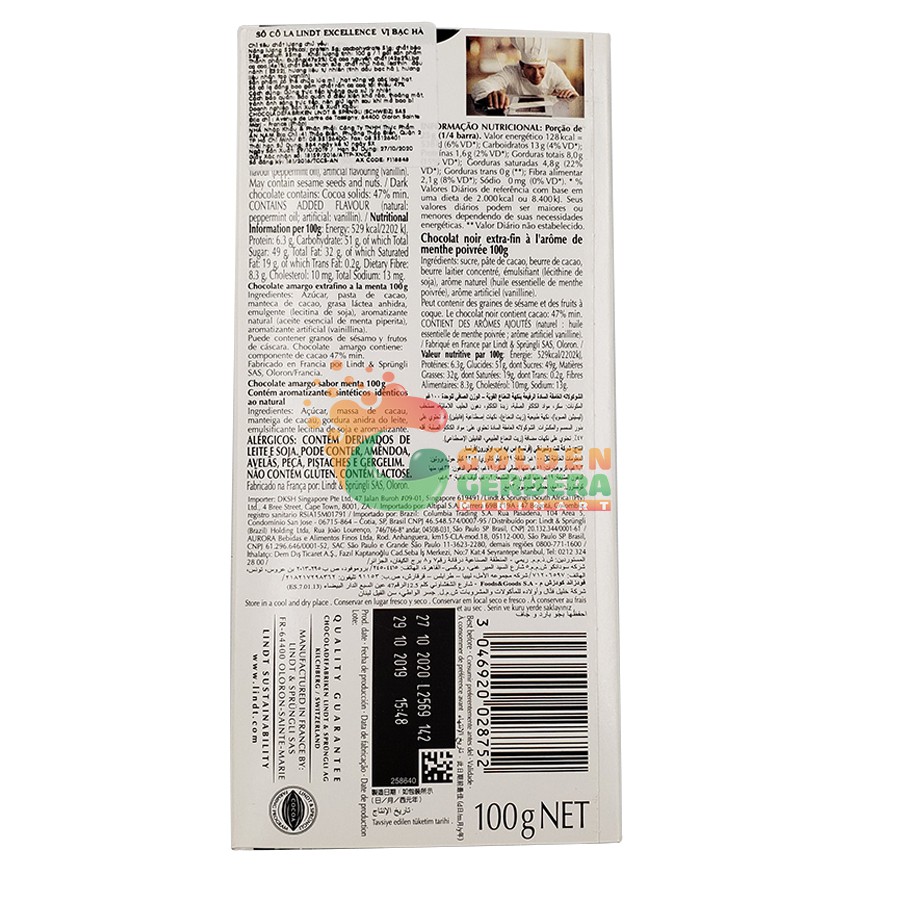 Socola Bạc Hà Lindt Mint Thụy Sĩ 100g Giá Tốt
