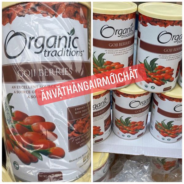 [Date Đẹp 03/2026]Kỉ Tử sấy Khô Hữu Cơ Goji Berries Organic Traditions Mỹ Hộp 454 Gram