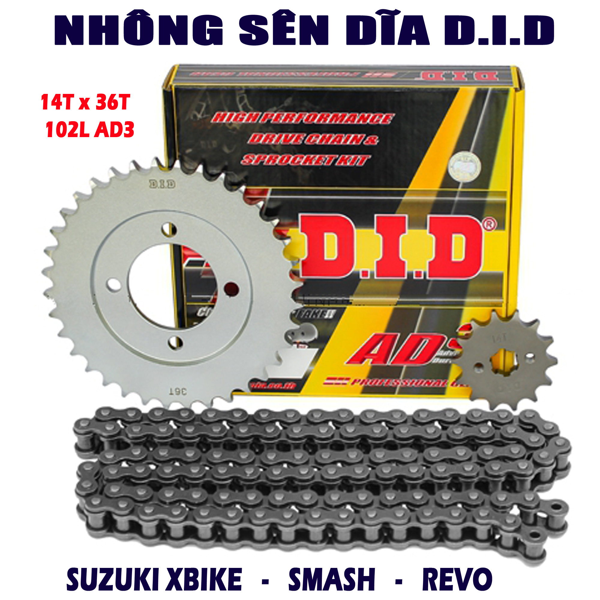 Nhông sên dĩa Suzuki XBike / Smash / ReVo - Sên Đen 9ly DID AD3 - Thái Lan