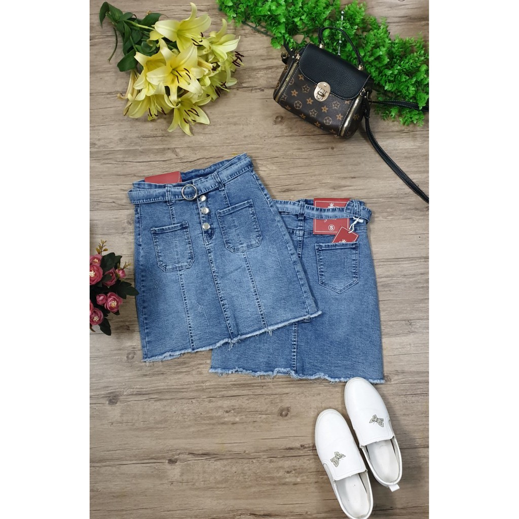 Chân Váy Jeans Xanh Kèm Đai Thời Trang [ Ảnh Thật ]