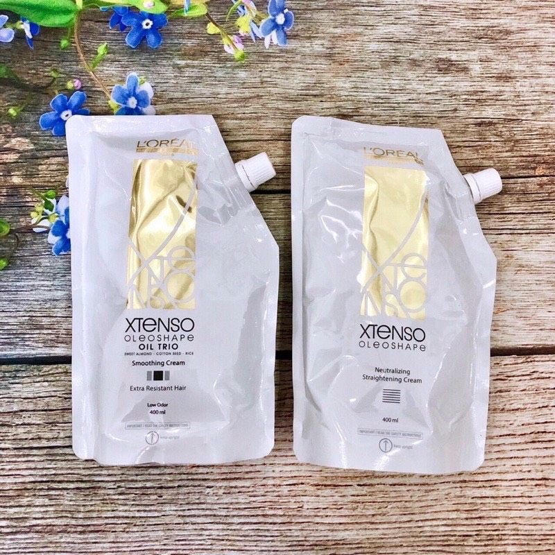 CẶP Duỗi, uốn tóc L'Oreal XTenso Oleo Shape Smoothing Cream 400ml