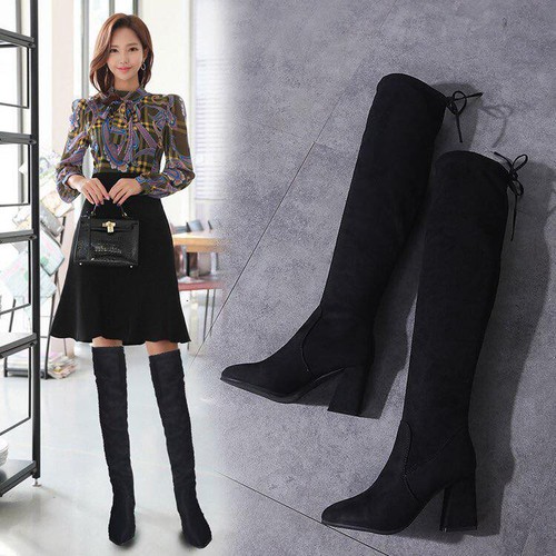 Boot đùi cao gót, bốt đùi da lộn