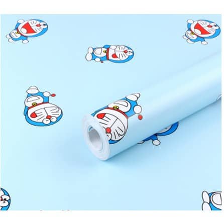 10m giấy dán tường hình đôremon xanh ( cuộn dài 10m khổ rộng 45cm, giấy có keo sẵn)