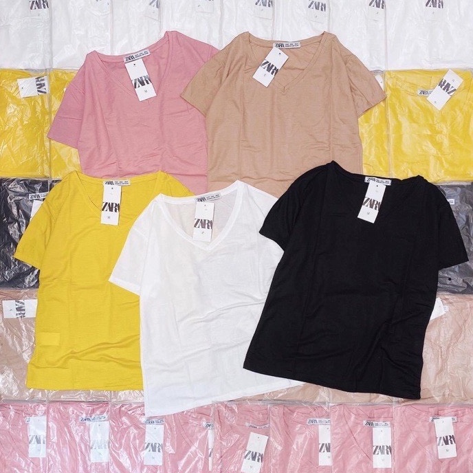 Áo Thun Nữ Cổ Tim Chất Liệu Cotton Co Giãn Tốt