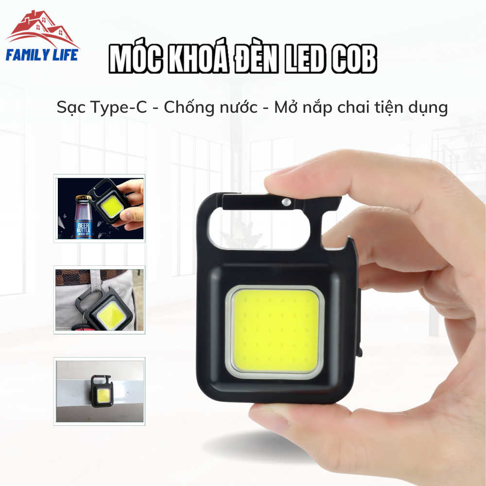 Móc khóa kiêm đèn led mini cob flash đa năng 5 in 1 3 chế độ sáng sạc type c chống thấm nước đèn siêu sáng từ tính mạnh. móc khóa đa năng, đèn flash, móc khóa kiêm đèn led, đèn pin mini,