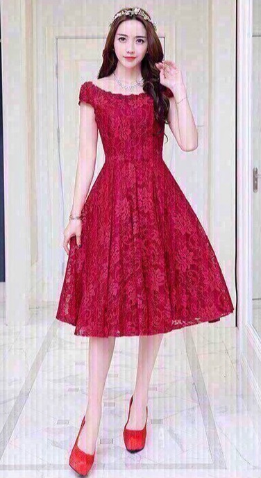 [HCM]Đầm công chúa cổ thuyền cao cấp ba màu ( màu be màu trắng và màu đỏ )