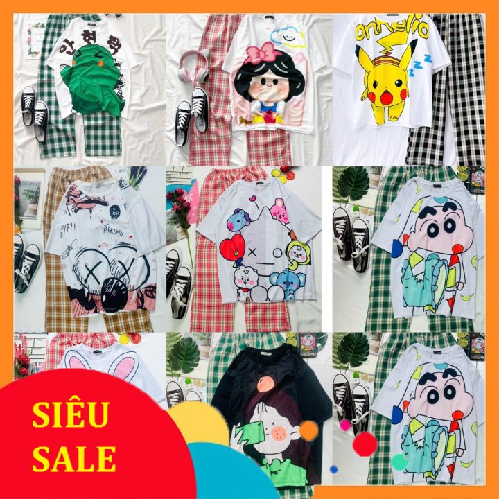 [HCM]Sét Áo Cotton  Quần Ca Rô Quảng Châu  Cao Cấp