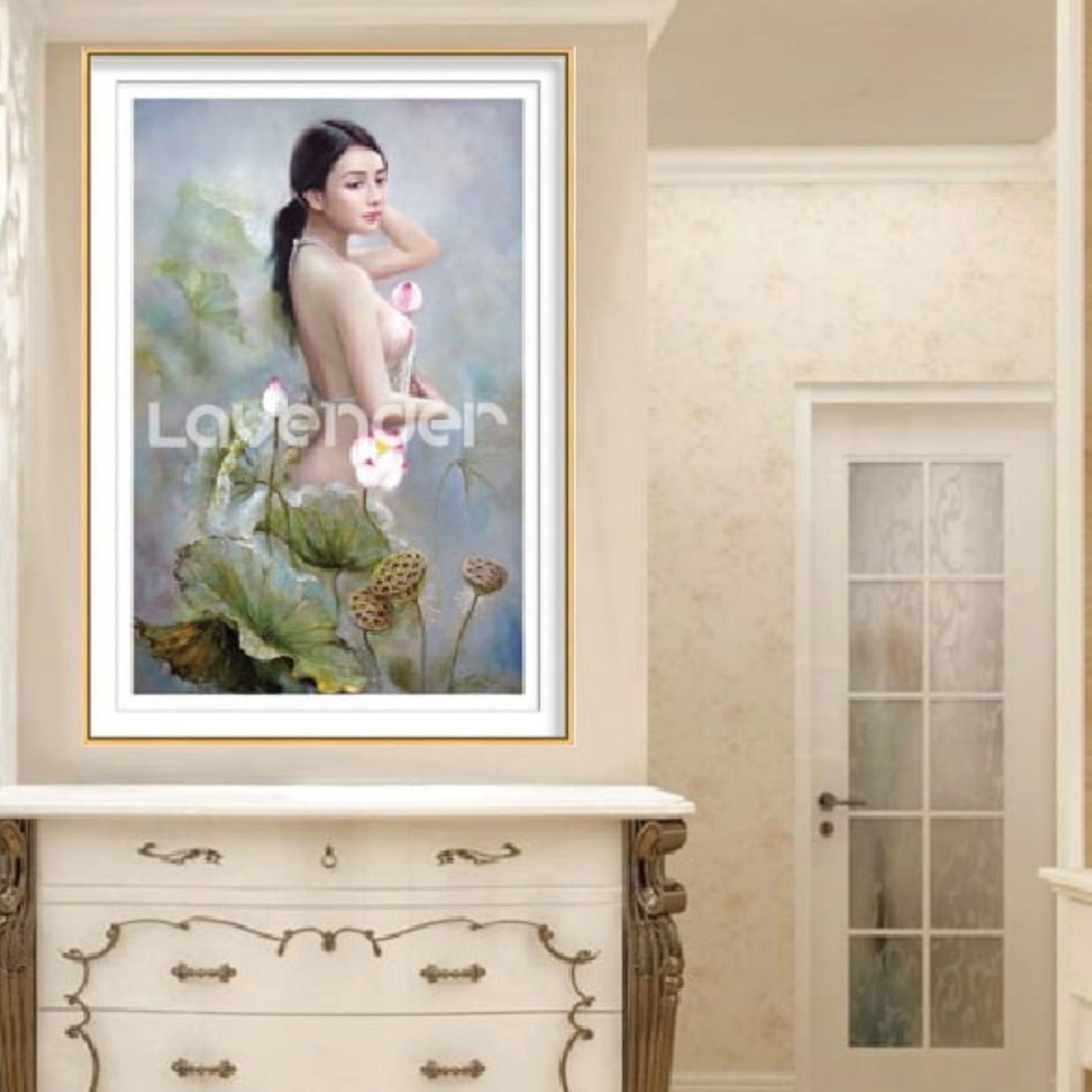 Tranh đính đá cao cấp Lavender Nét đẹp thiếu nữ LV230 Kích thước 50cm x 72cm