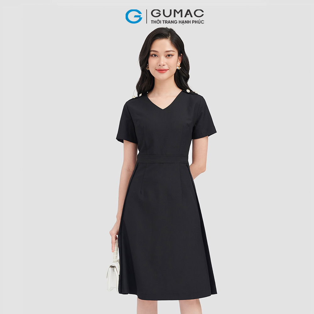 Đầm form A GUMAC, đầm rã eo phối nút LD0916