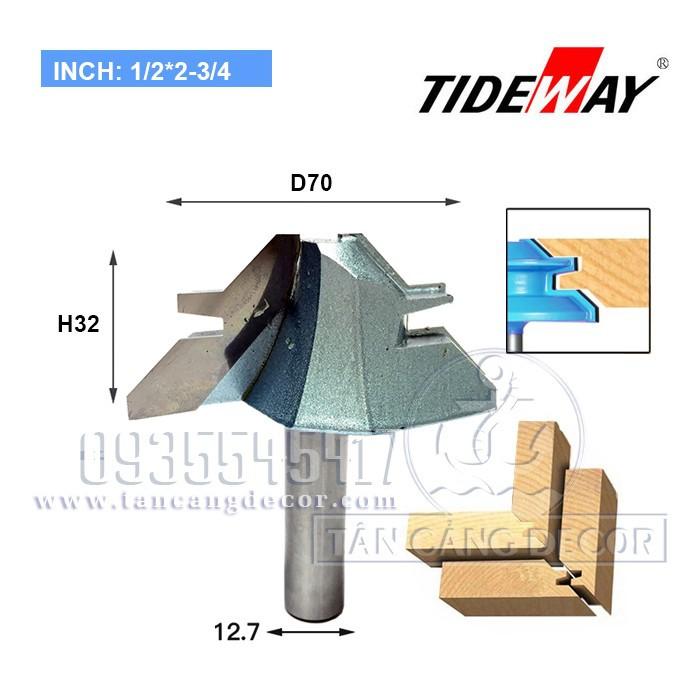 Mũi router ghép góc 90 độ tideway cho ván dày trên 30 mm cốt 12.7 mm