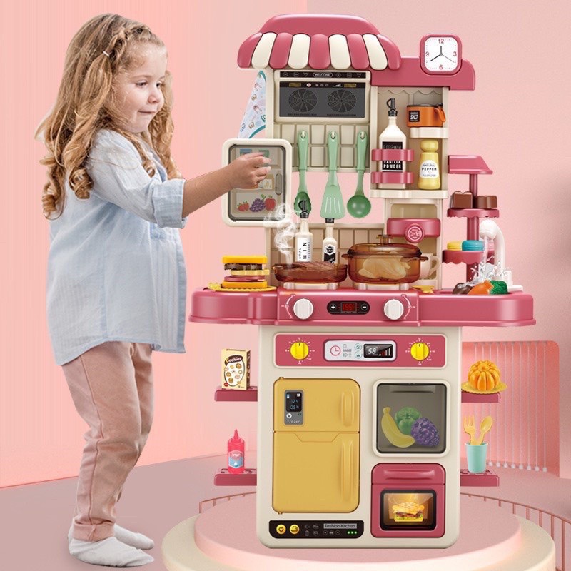 [Hoàn Tiền 10%]Bộ đồ chơi nhà bếp cho bé cao cấp cỡ lớn 73cm hai tầng có vòi nước, âm thanh và hiệu ứng ngọn lửa