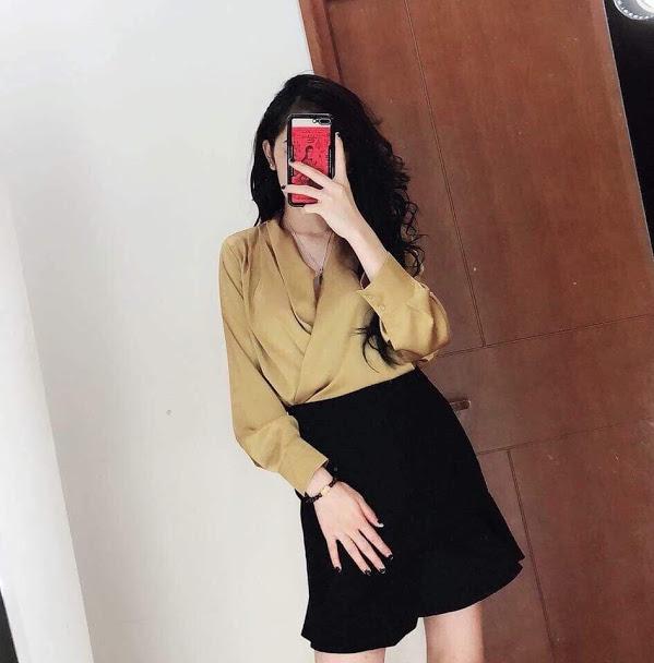 Áo sơ mi, áo kiểu nữ lụa satin cổ V rủ thời trang SHUNI001ASM