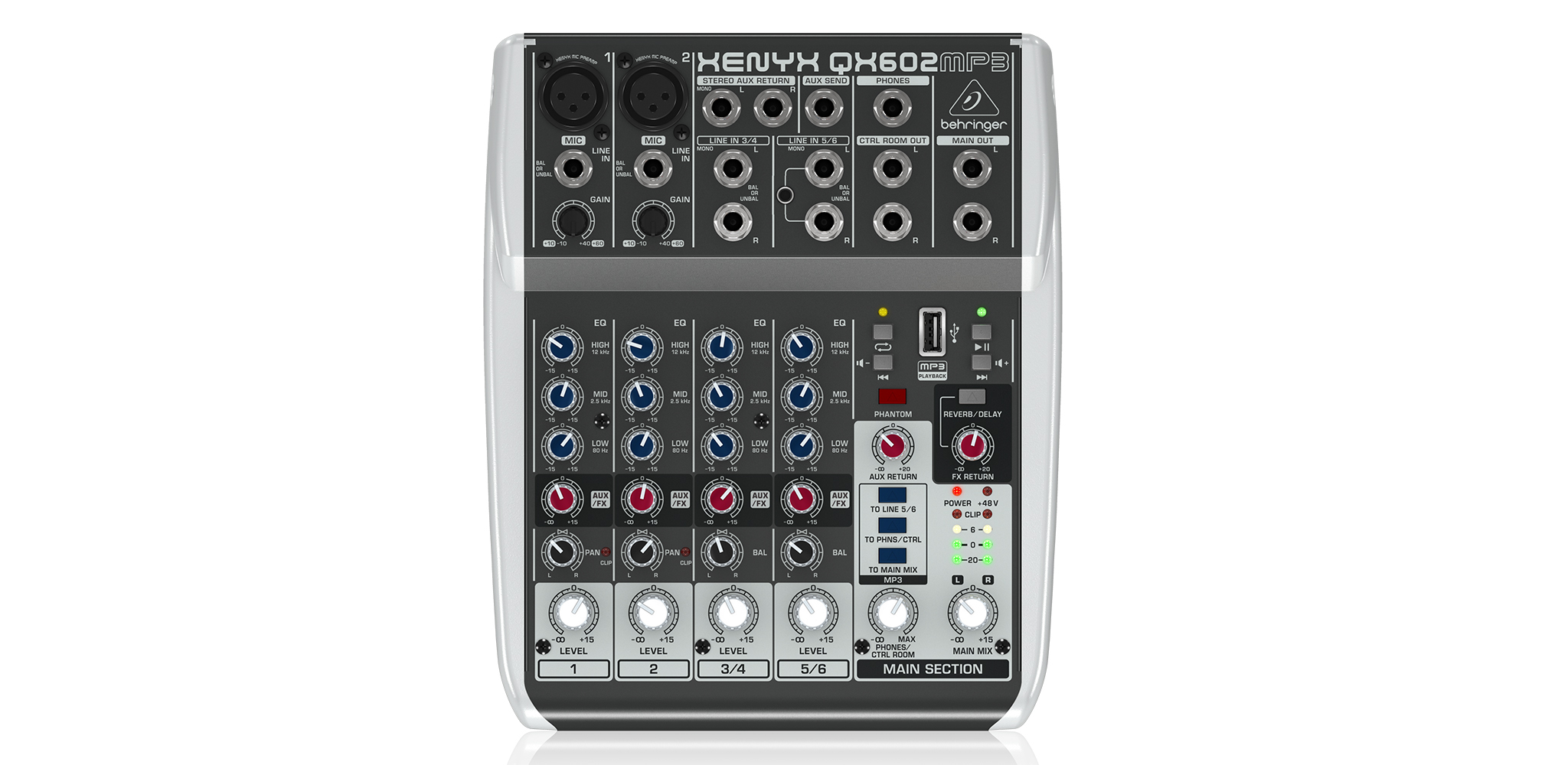 Mixer behringer analog 6 in 2 bus tích hợp mic preamp, eq mp3,fx| mixer cơ behringer qx602mp3