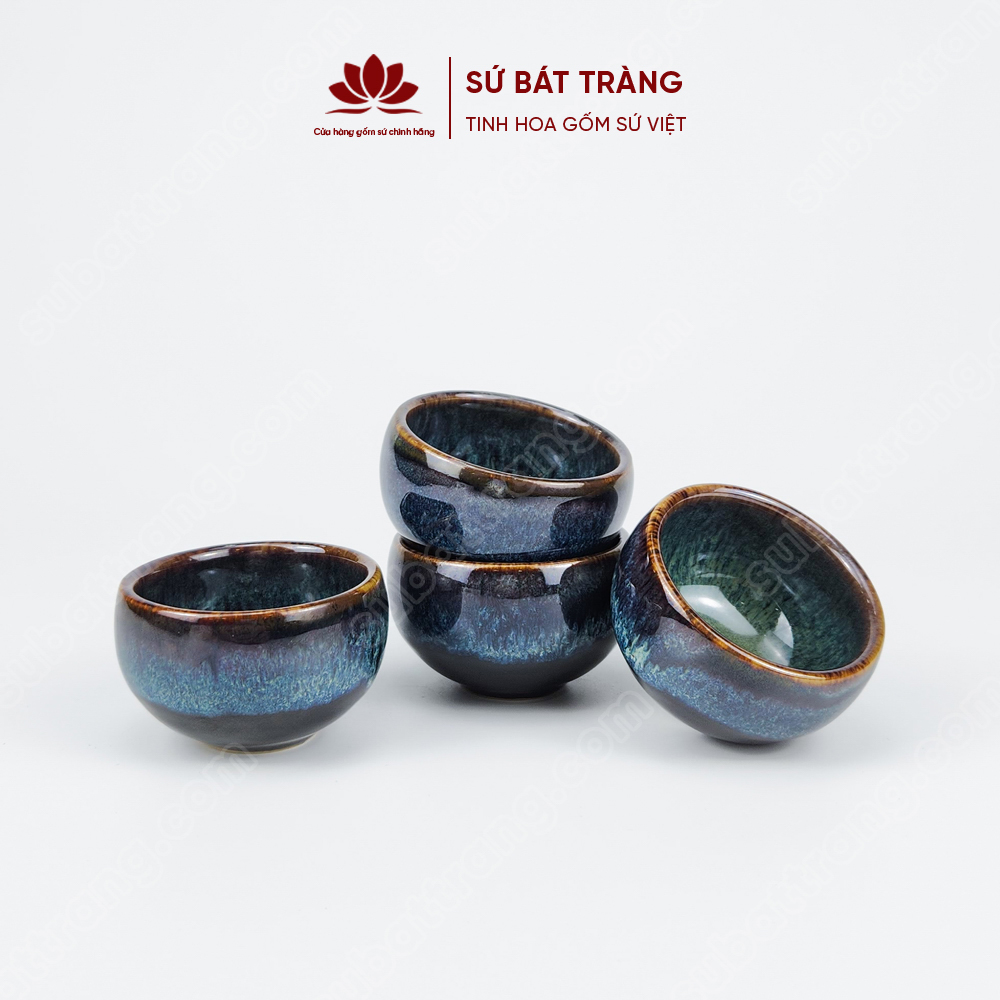 Chén uống trà men hỏa biến xanh