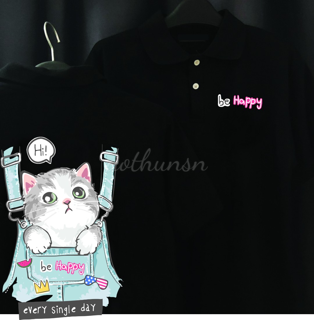 Áo thun cổ trụ cổ bâu polo mèo balo
