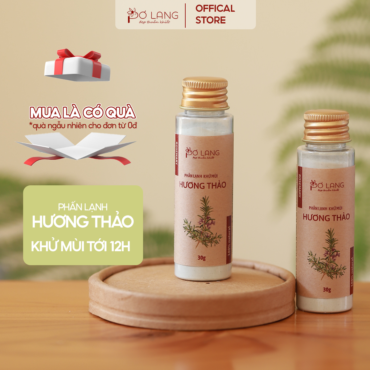 Phấn lạnh hương thảo bột khử mùi cơ thể Pơ Lang lọ 30gam (Khử mùi 24 giờ, không vàng áo)