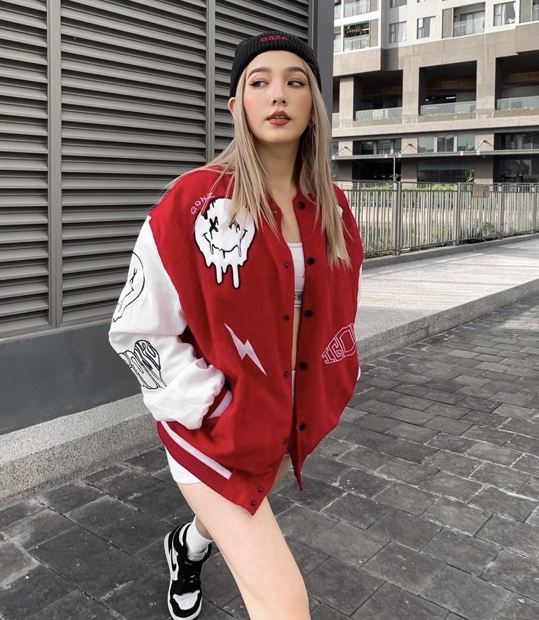 Áo khoác nhung bomber thêu g cực hot