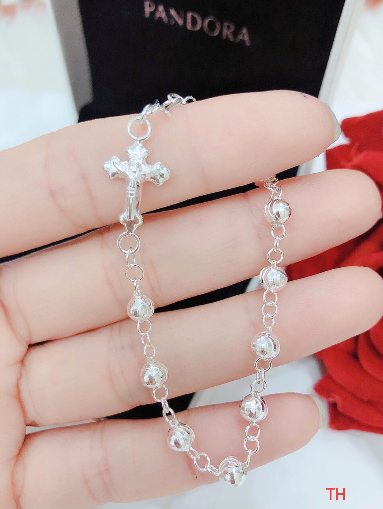 Lắc tay thánh giá bạc ta - mân côi