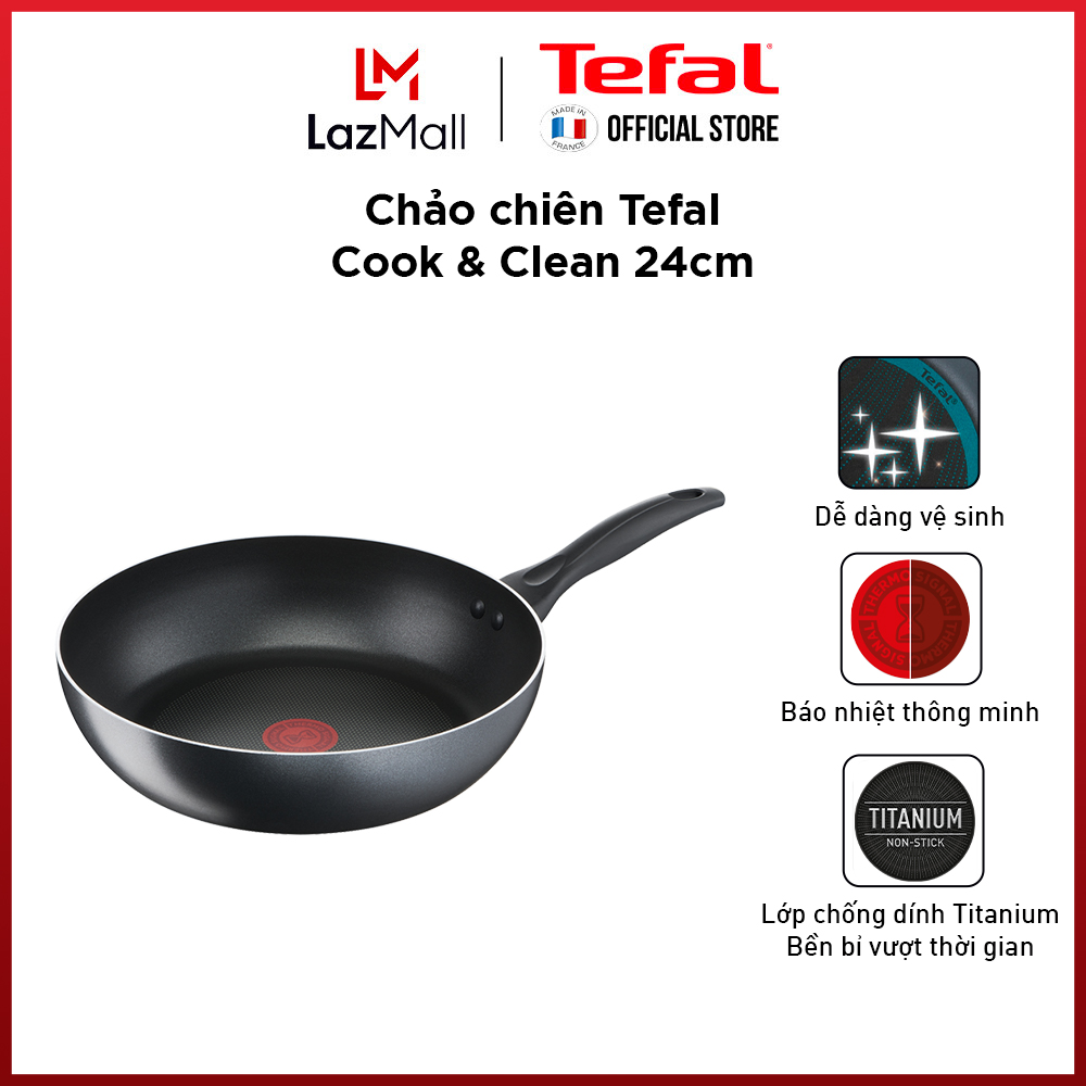 Chảo chiên chống dính Tefal Cook & Clean 24cm, dùng cho bếp ga và bếp hồng ngoại, hàng chính hãng bảo hành 2 năm