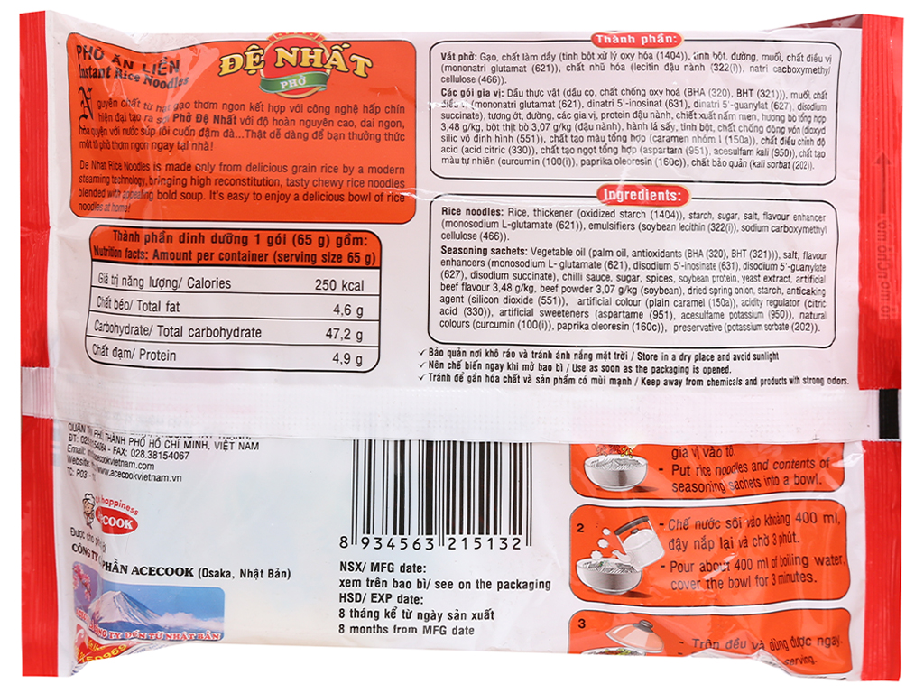 Combo 10 gói Phở Đệ Nhất vị Bò 65g