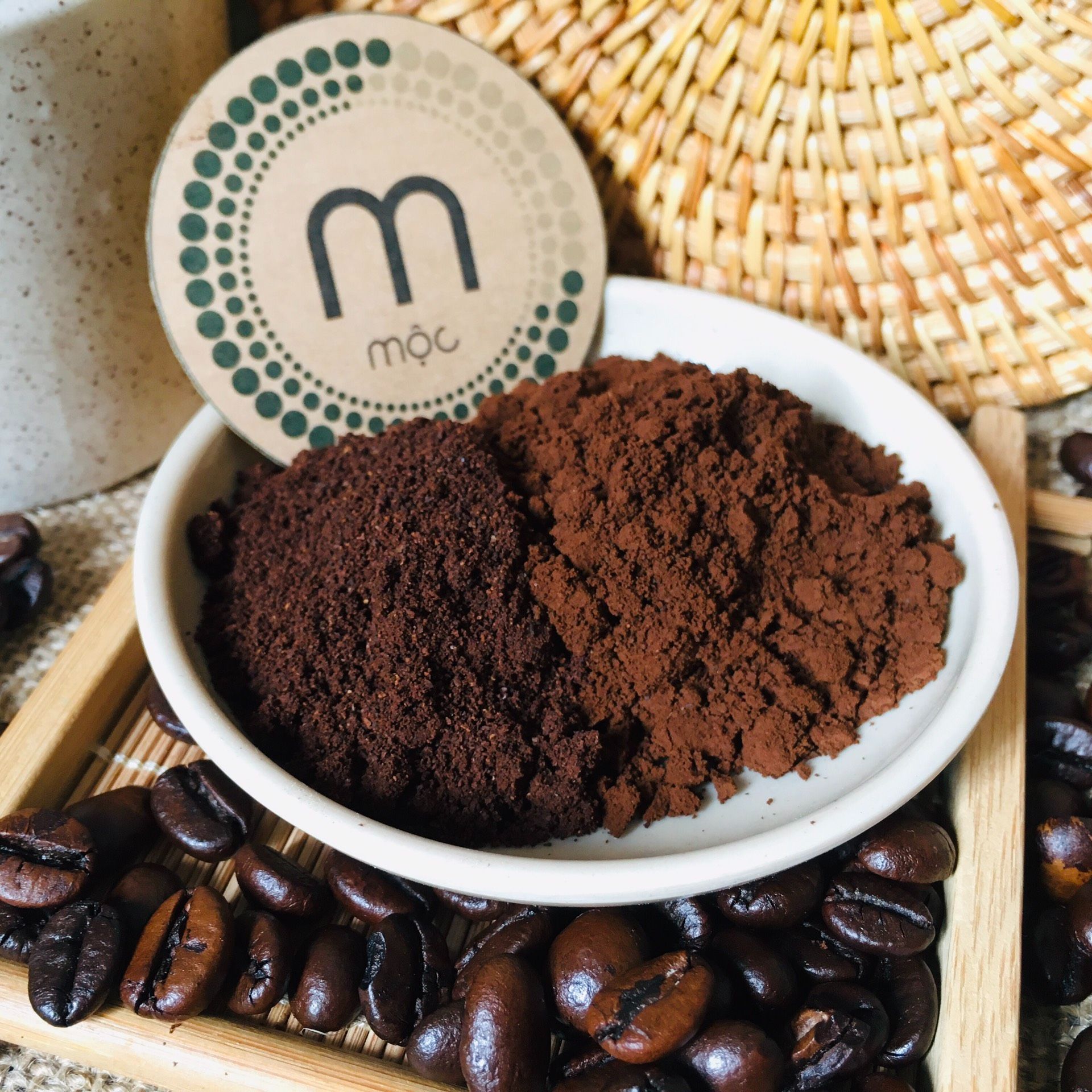 Bột cà phê nguyên chất xay mịn MỘC - dưỡng da trắng hồng, mềm mại, se khít lỗ chân lông, làm đều màu da và làm mờ thâm nám túi dùng thử 10g, chai 100/200ml handmade
