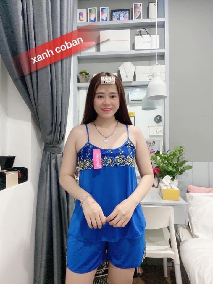 Đồ Bộ Mặc Nhà, Đồ bộ đùi cổ yếm 2 dây sexy mặc ngủ