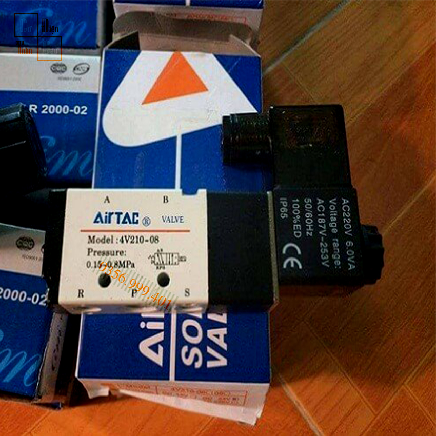 Van điện từ 5/2,Solenoid Valve, Model: 4V210-08 ( ren 13mm ), G1/4
