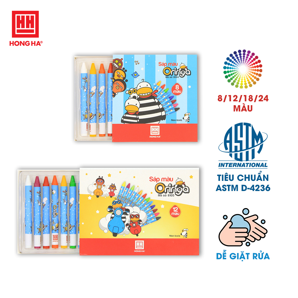 Hộp 12/18/24 Sáp Màu Oringa Hồng Hà - 8105/8106/8107
