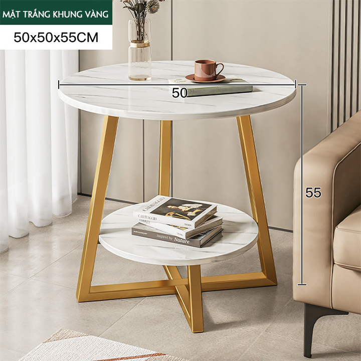 Bàn trà 2 tầng, bàn trà sofa vân đá cẩm thạch