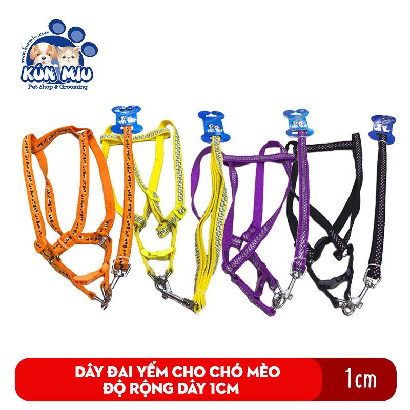 Dây dắt và đai yếm ngựa cho chó mèo Kún Miu độ rộng dây cỡ 1cm nhiều màu sắc