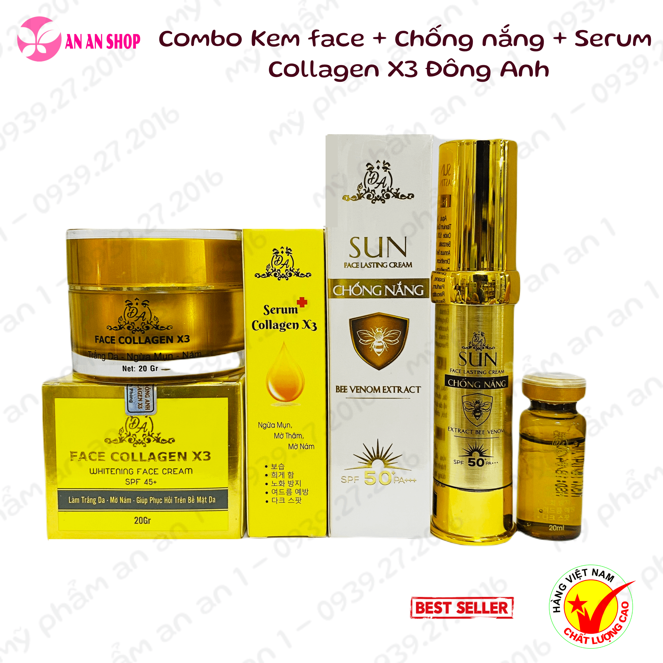 Combo kem face collagen x3 đông anh + serum nám + kem chống nắng, mẫu mới 2024 chính hãng