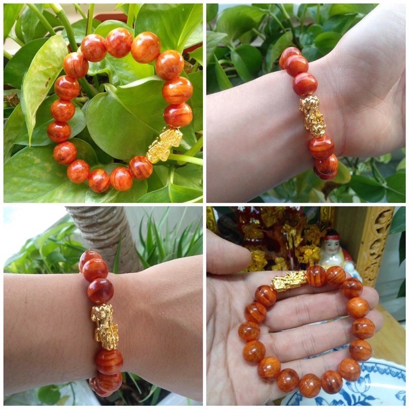 Vòng phong thủy Vòng tay gỗ huyết long Tỳ Hưu 12 li may mắn