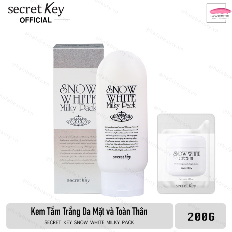 Kem tắm trắng toàn thân Secret Key Snow White Milky Pack 200g + tặng kèm 1 Sample Kem dưỡng trắng da Secret Key Snow White Cream