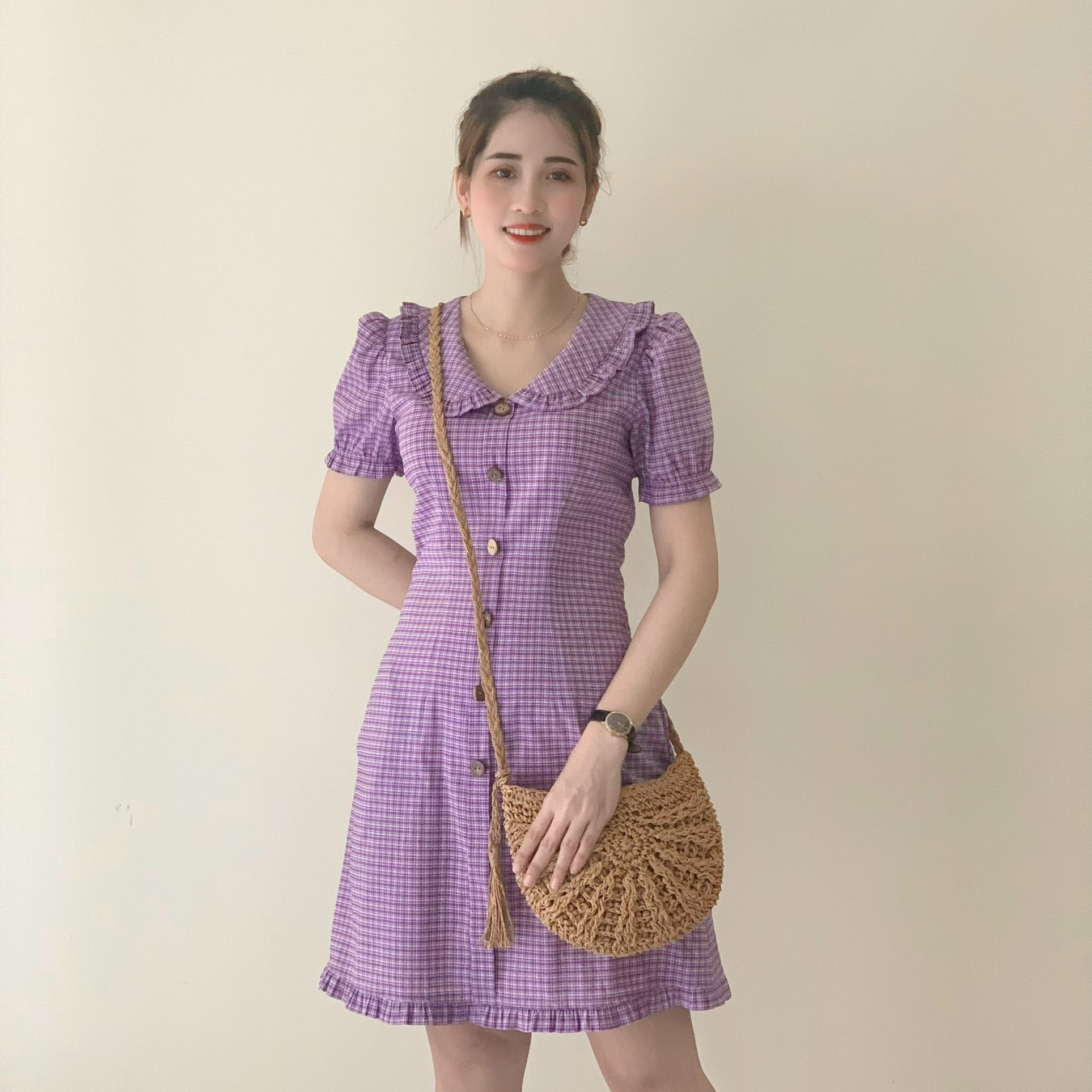🔥HÌNH THẬT🔥 Đầm caro cổ bèo 2 lớp