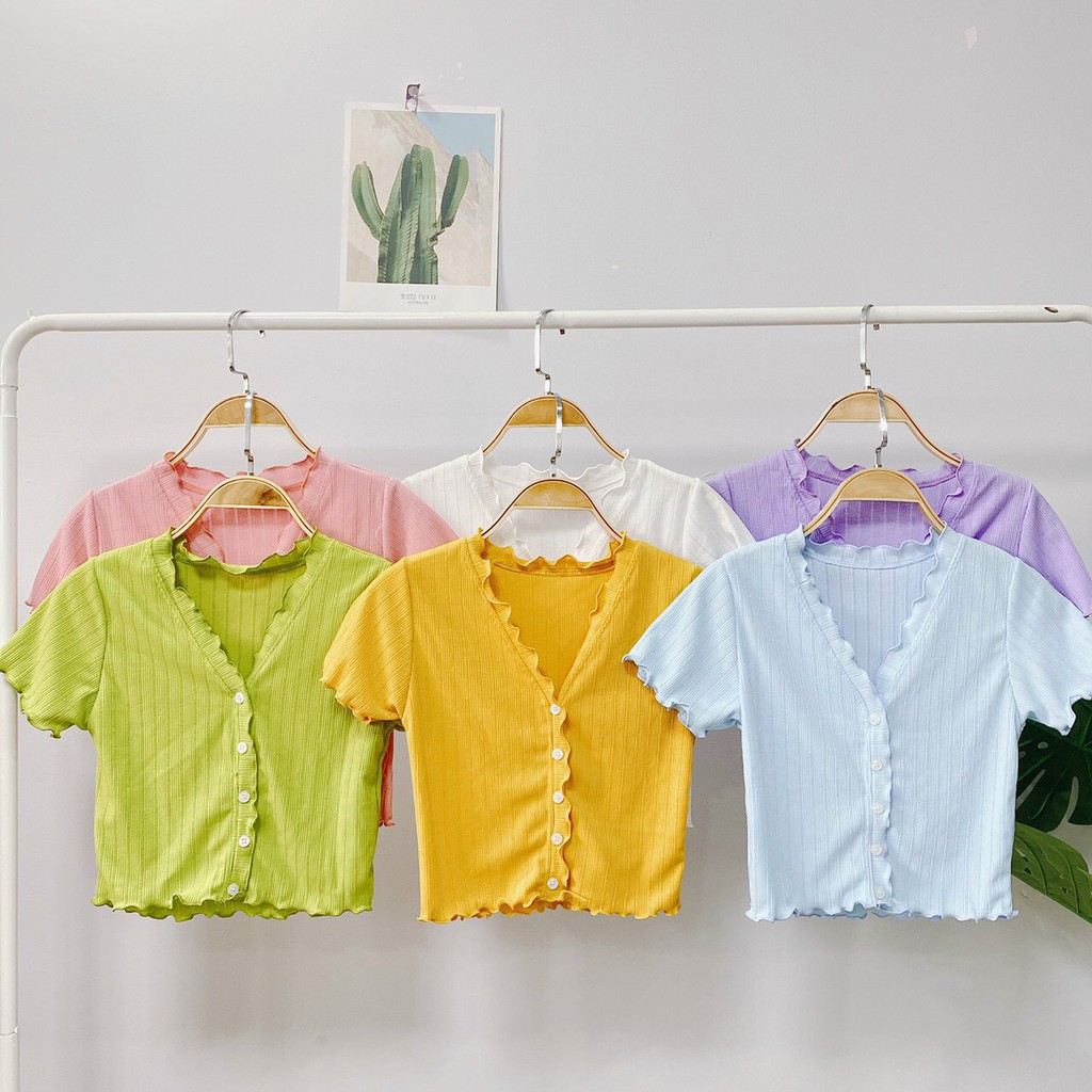 Áo croptop hàng nút bèo xinh thun mịn, ôm dáng