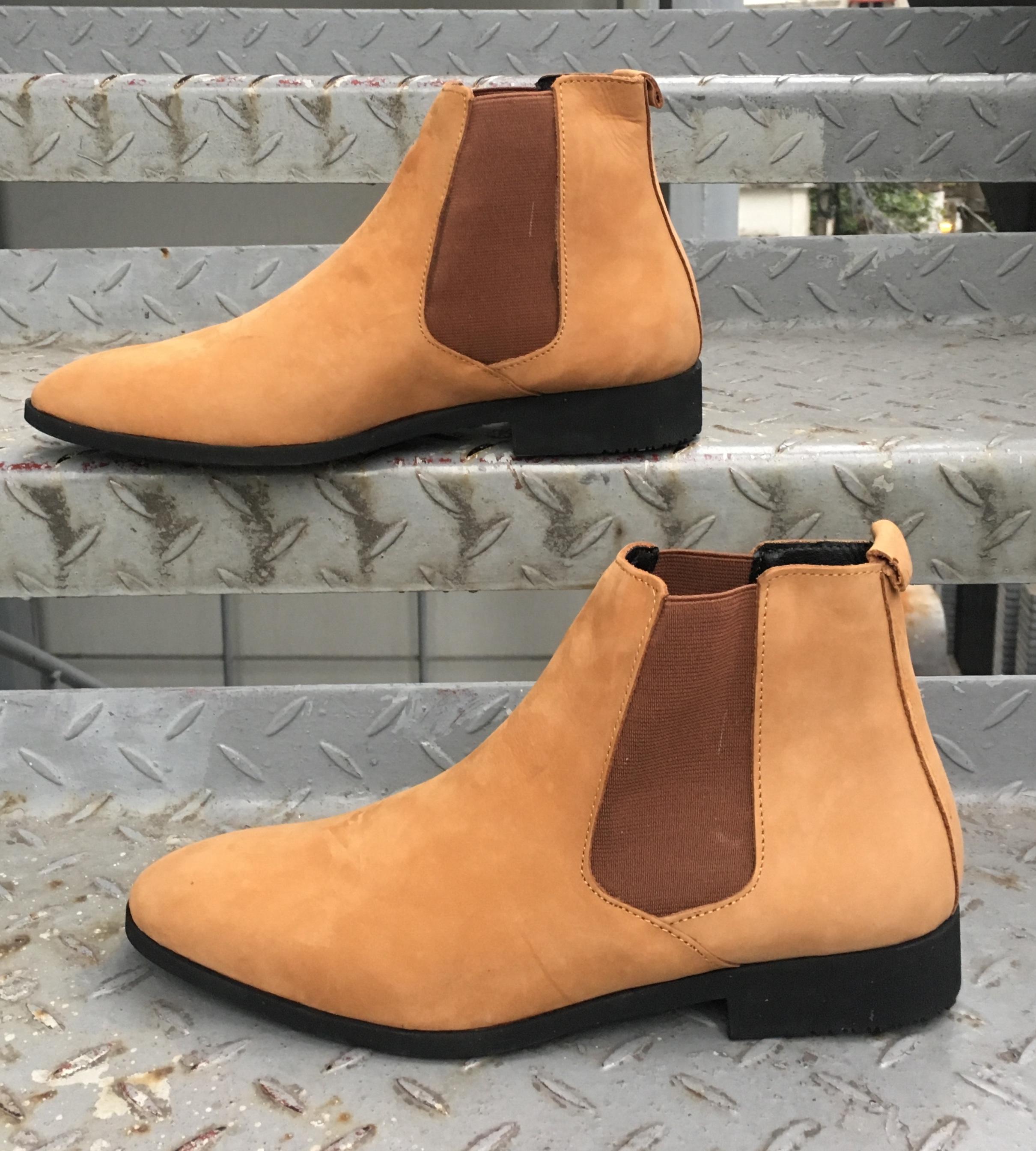 Shoes leather men Chelsea boots quality Suede yellow cow