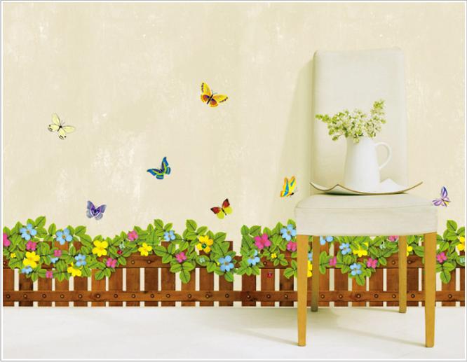 [HCM]Decal trang trí chân tường hàng rào gỗ hoa sắc màu-K30