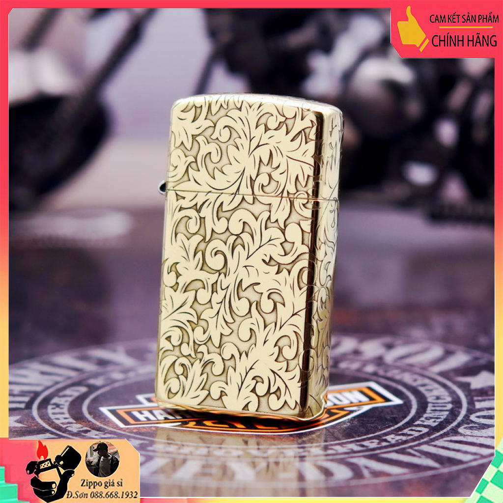 Bật Lửa Zippo Chạm Khắc Hoa Văn Năm Mặt Tangcao Phiên Bản Hẹp Slim - Lighter Genuine Zippo Tangcao Carved Pattern Narrow Version Slim